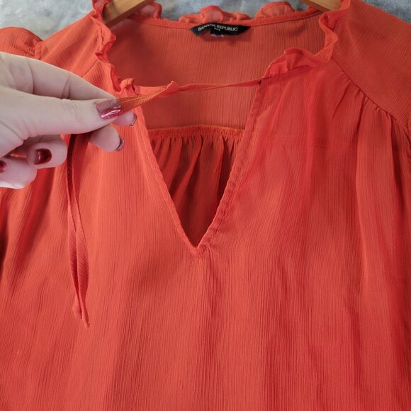Banana Republic Womens Sleeveless Ruffle‎ Flutter Top Orange Boho Chic Tunic Top - Picture 6 of 7